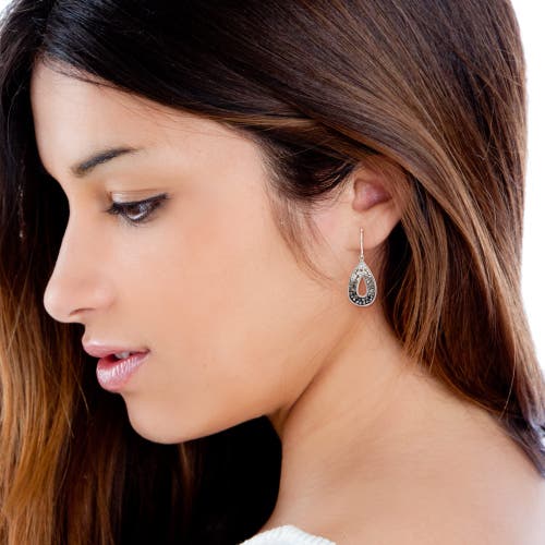 Crystalogy Silver Plated Black And White Ombre Crystal Teardrop Earrings In Blue