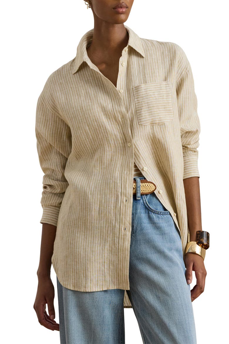 Relaxed Fit Stripe Linen Shirt, Main, color, BROWN/ WHITE