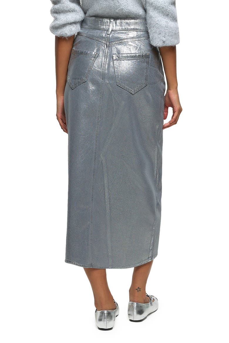 Metallic Coated Cotton Denim Midi Skirt, Alternate, color, GREY
