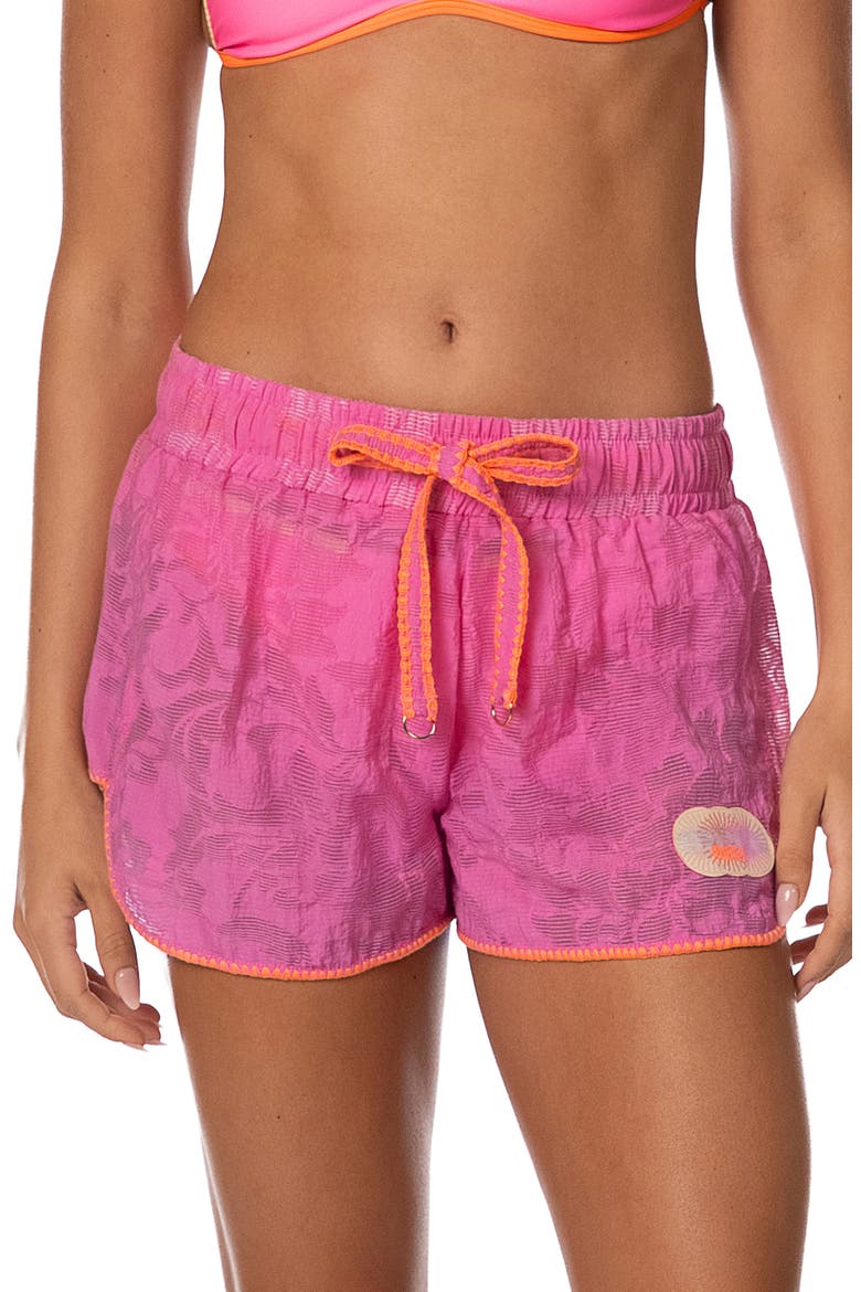 Fuchsia Flower Ryto Cover-Up Shorts, Main, color, DARK PINK