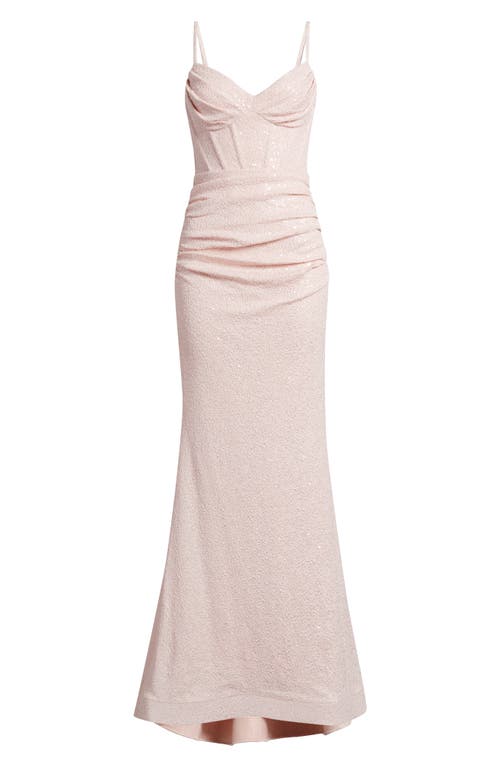 City Studio Gathered Waist Sequin Dress In Pink Silver