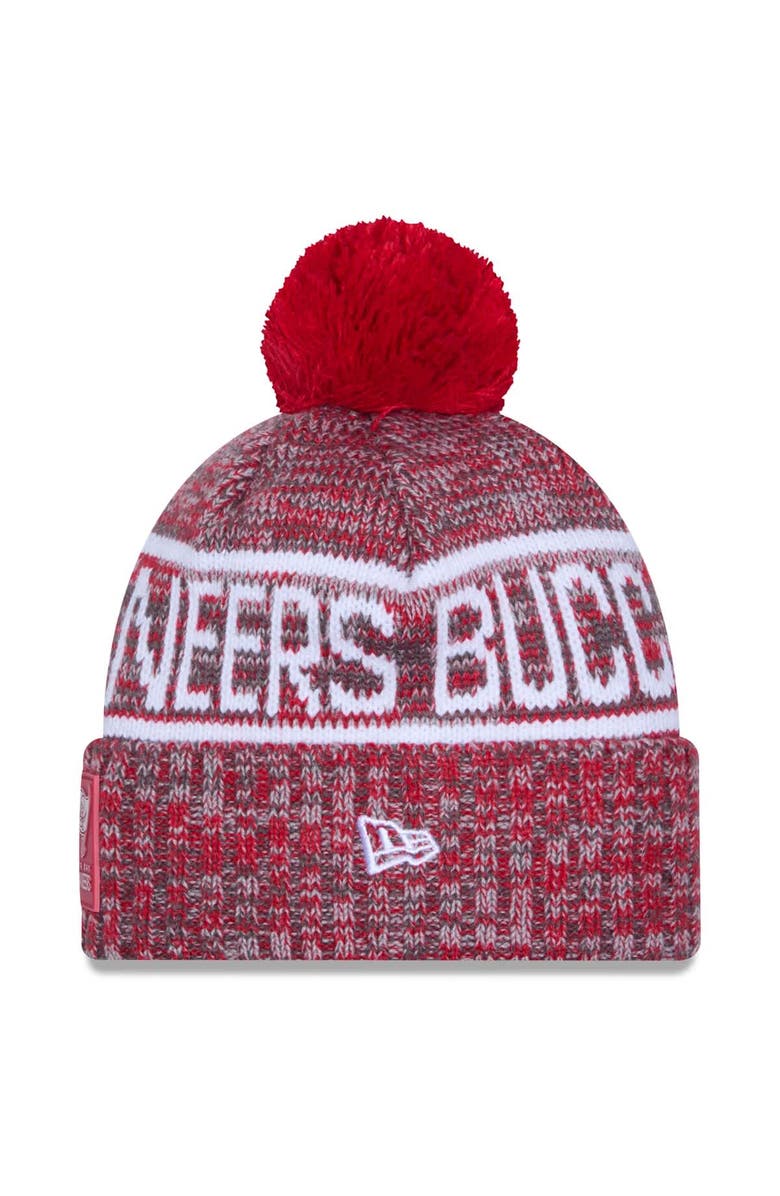 New Era Men's New Era Red Tampa Bay Buccaneers 2025 Sideline Cold Weather Cuffed Knit Hat with Pom, Alternate, color, Red