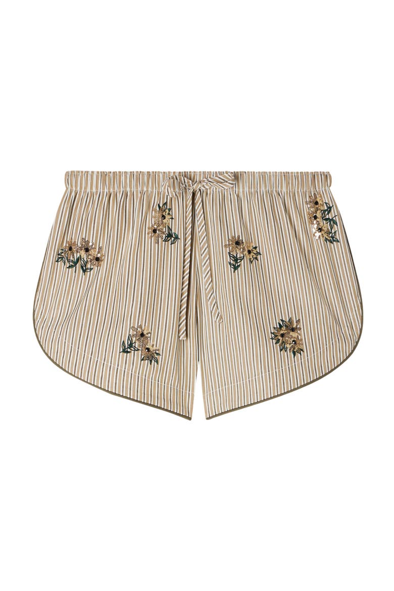 Floral embroidered striped shorts, Alternate, color, Olive green