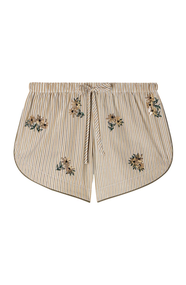 SANDRO Floral embroidered striped shorts, Alternate, color, Olive Green