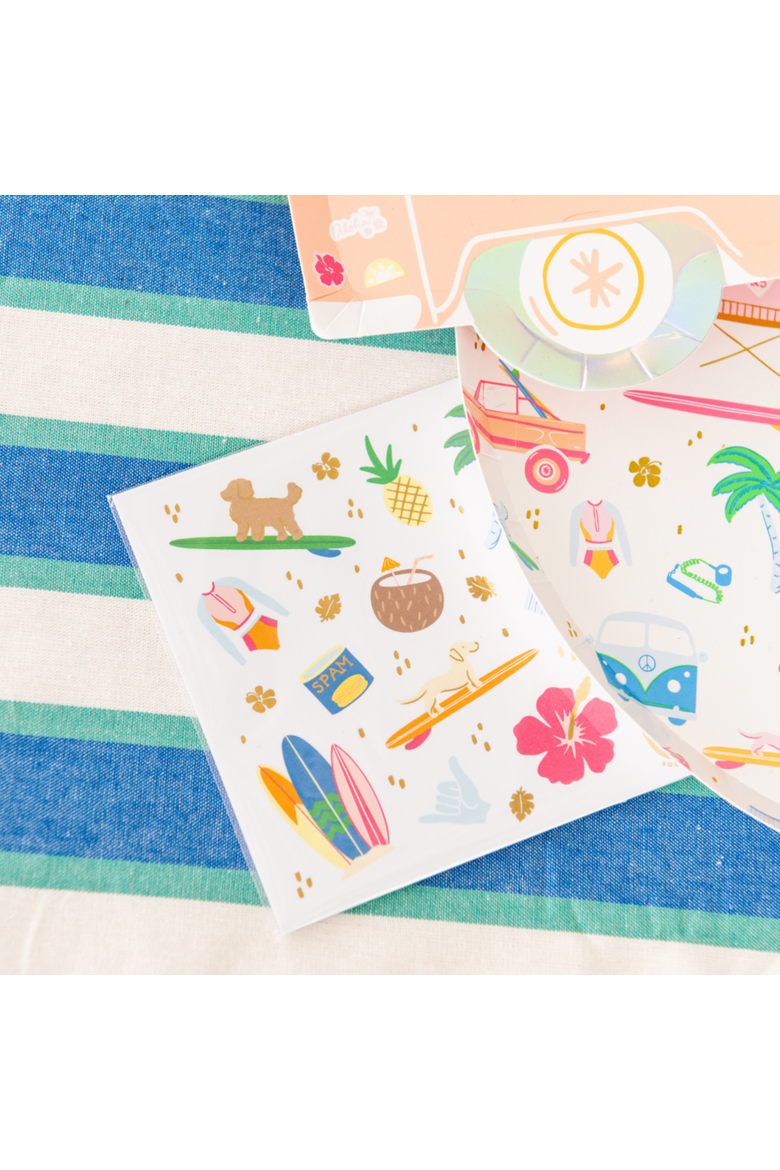 Surf's Up Party Favor Set - Pack of 2 Tattoos and 4 Sticker Sheets, Alternate, color, Assorted Pre-Pack