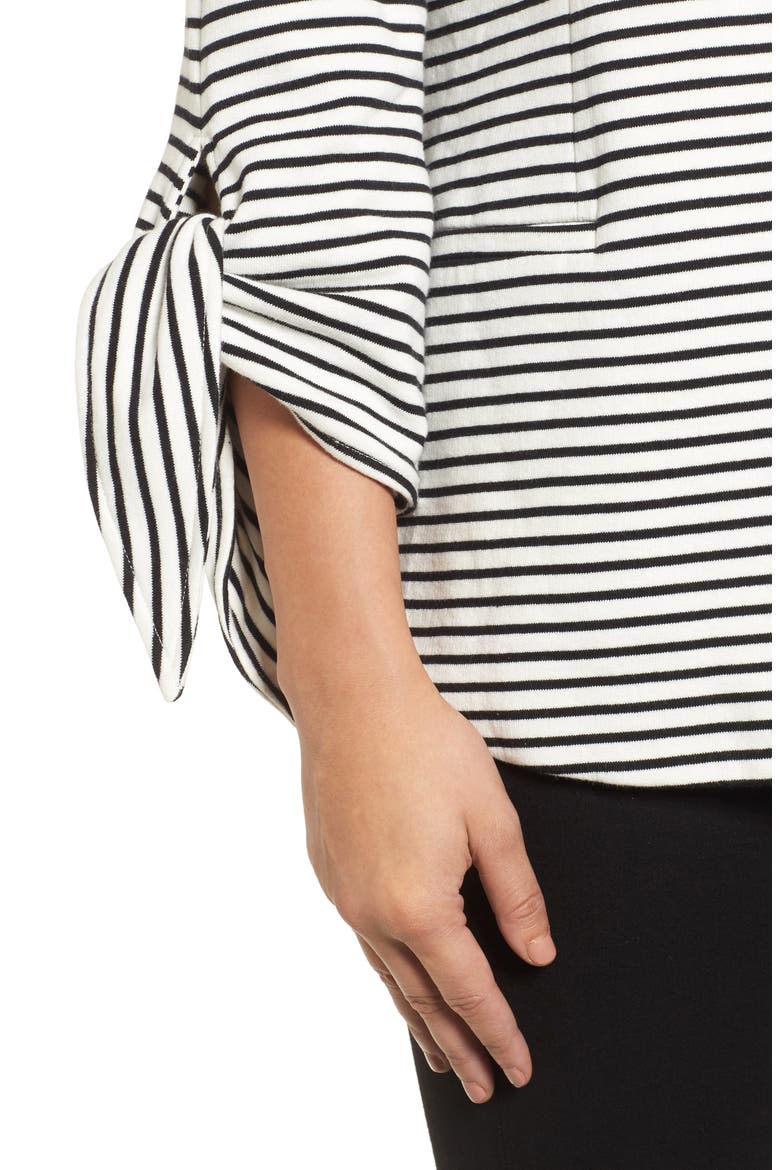 Tie Sleeve Knit Blazer, Alternate, color, BLACK/ WHITE STRIPE