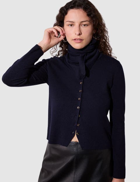 Crew Neck Scarf Cardigan