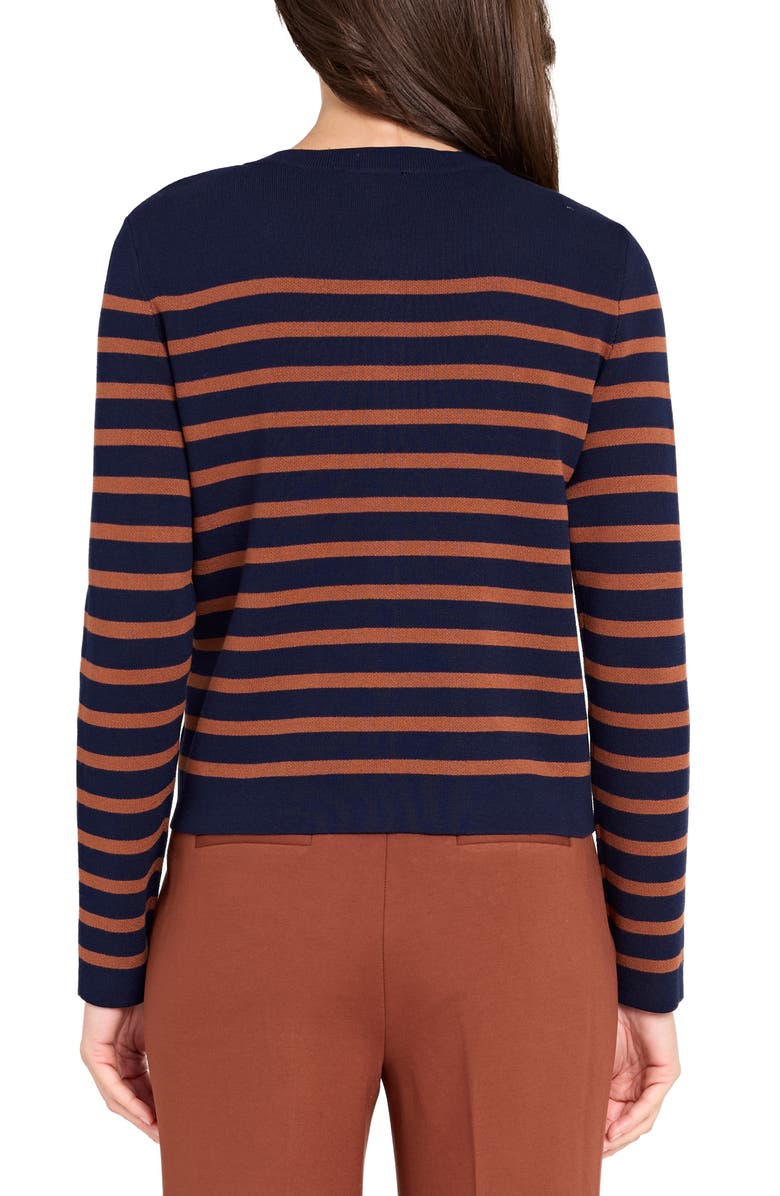 Tahari ASL Stripe Cardigan, Alternate, color, Navy/ Tawny