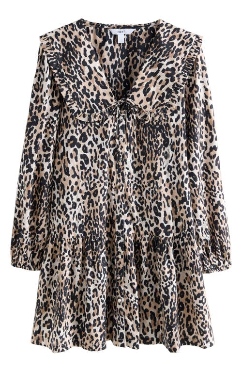 Next Long Sleeve Leopard Print Minidress In Black
