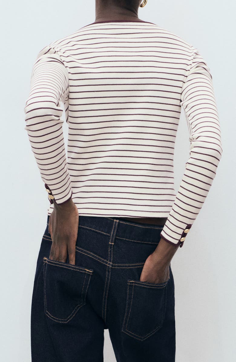MANGO Porta Stripe Cotton Long Sleeve T-Shirt, Alternate, color, Burgundy