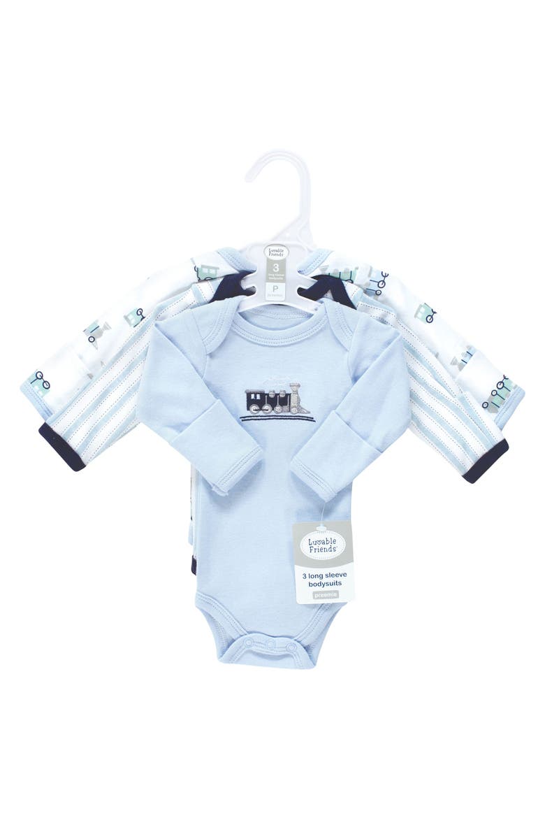 Preemie Long Sleeve Bodysuits 3pk Baseball, Alternate, color, Train