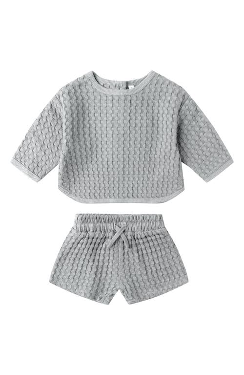 Quincy Mae Flynn Waffle Knit Top & Shorts Set In Gray