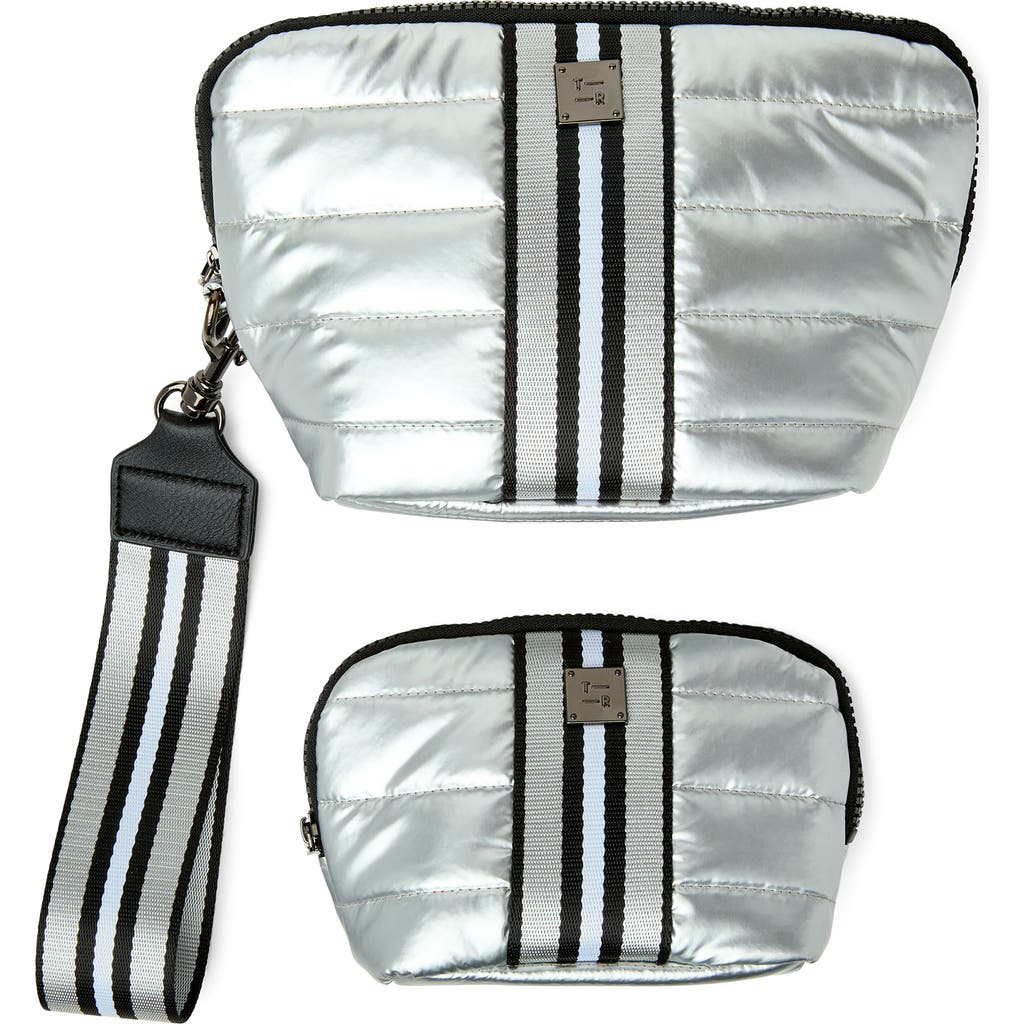 Think Royln Double Stash Set Of 2 Zip-top Travel Pouches In Silver