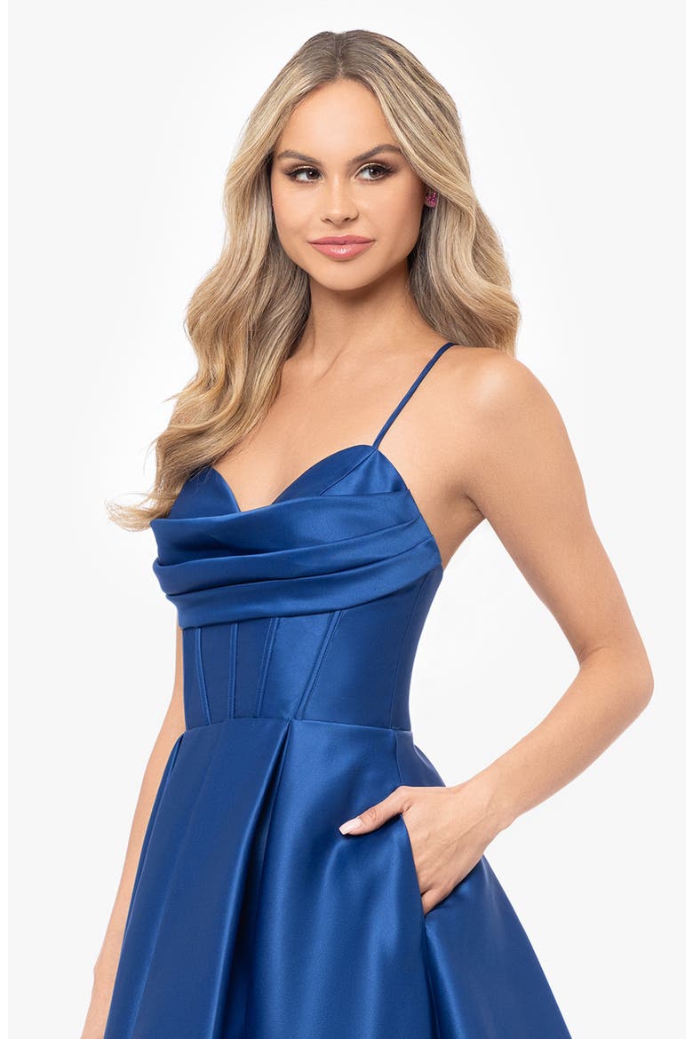 Corset Bodice Satin Cocktail Minidress, Alternate, color, CADET BLUE
