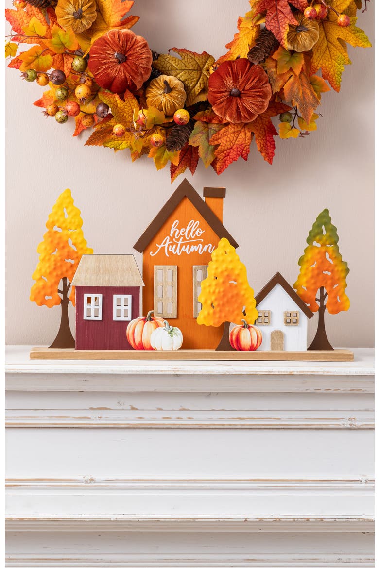 18"L Fall Metal & Wood Village Table Decor, Alternate, color, Orange