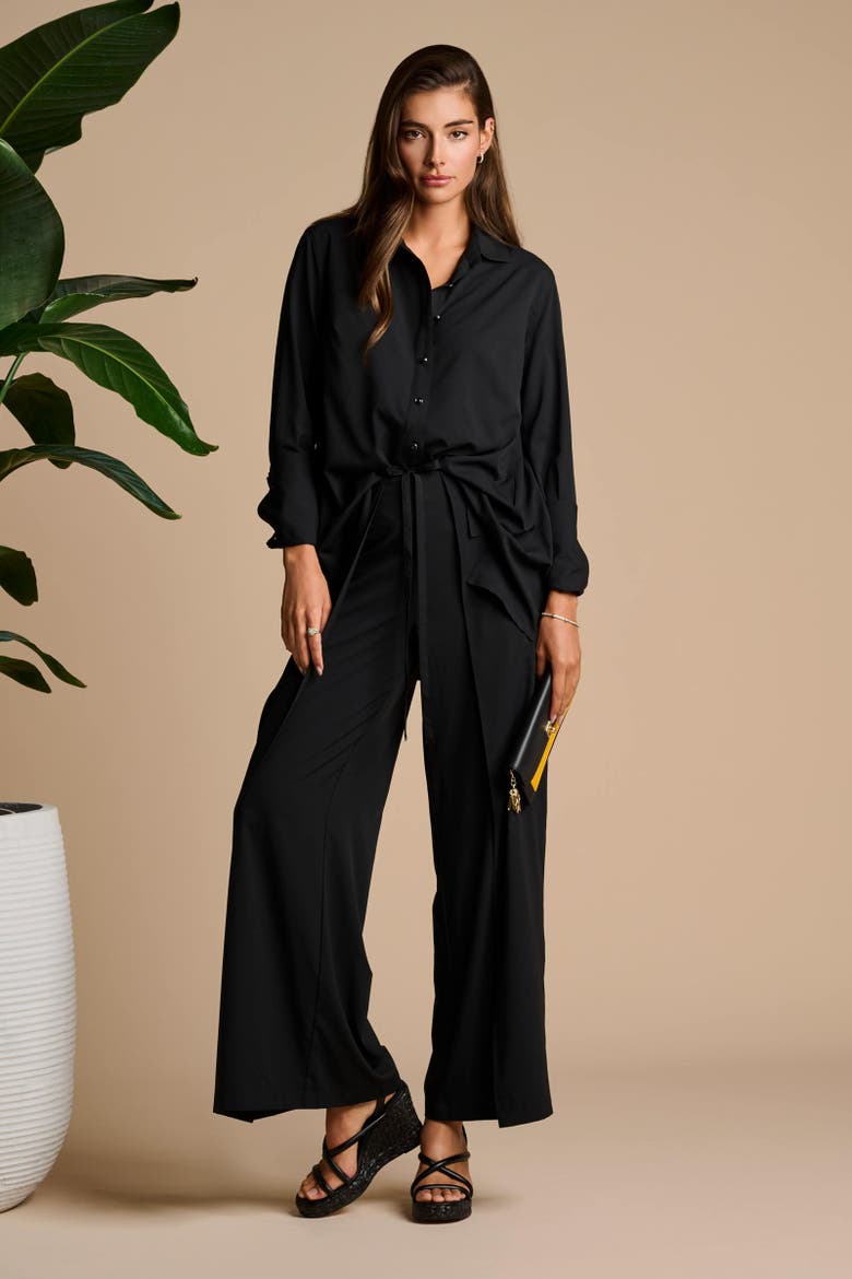 Rhodes Pleated Back Pleated Shirt with Long Sleeves, UPF 50+ Sun Protection, Alternate, color, Black