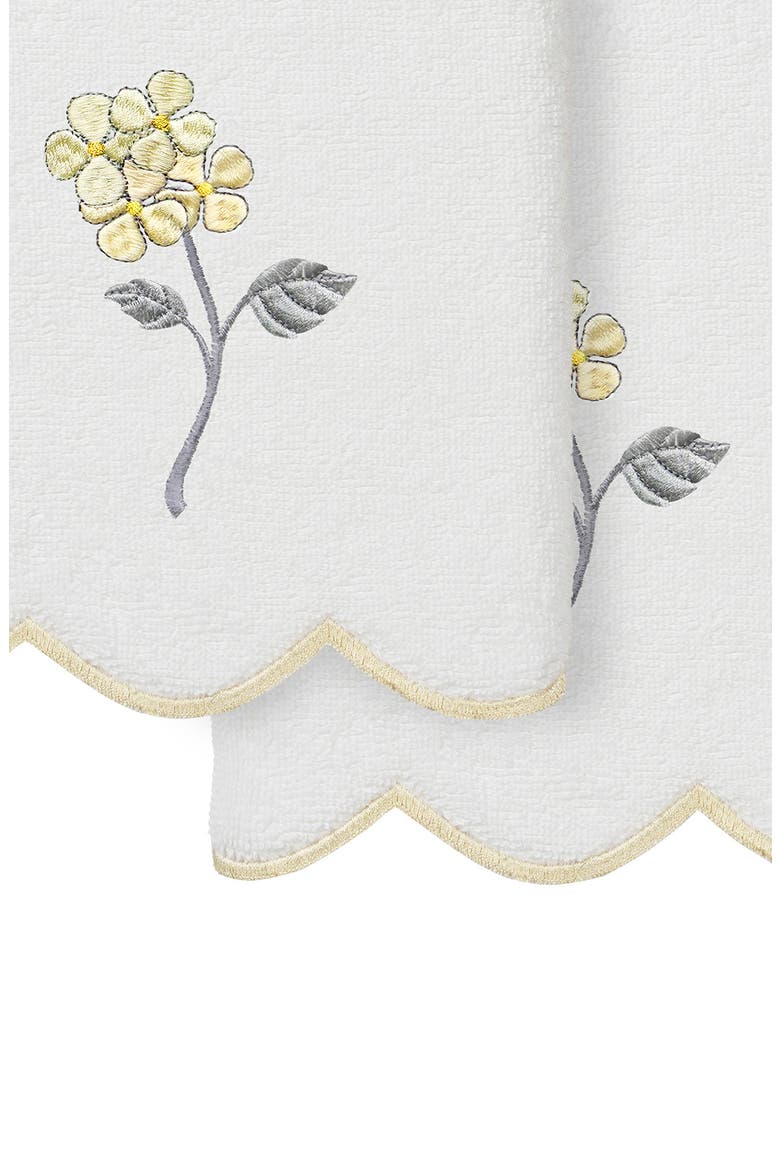 Hydea Embroidered Scallop 2-Piece Hand Towel Set, Alternate, color, WHITE/ BEIGE