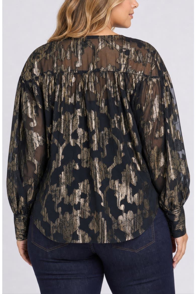Anika Metallic Jacquard Blouse, Alternate, color, BLACK/ GOLD