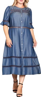 Standards & Practices Lace Inset Tencel® Lyocell Midi Dress