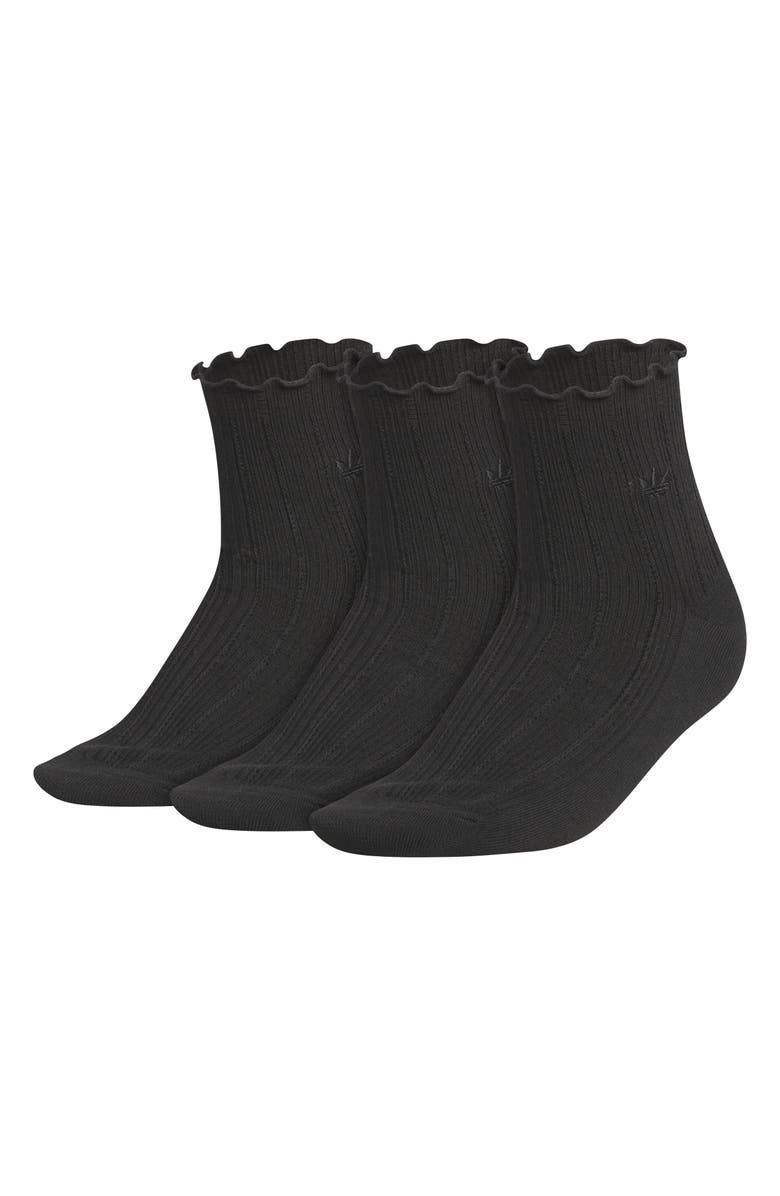 adidas Assorted 3-Pack Ruffle Rib Ankle Socks, Main, color, Black/ Black