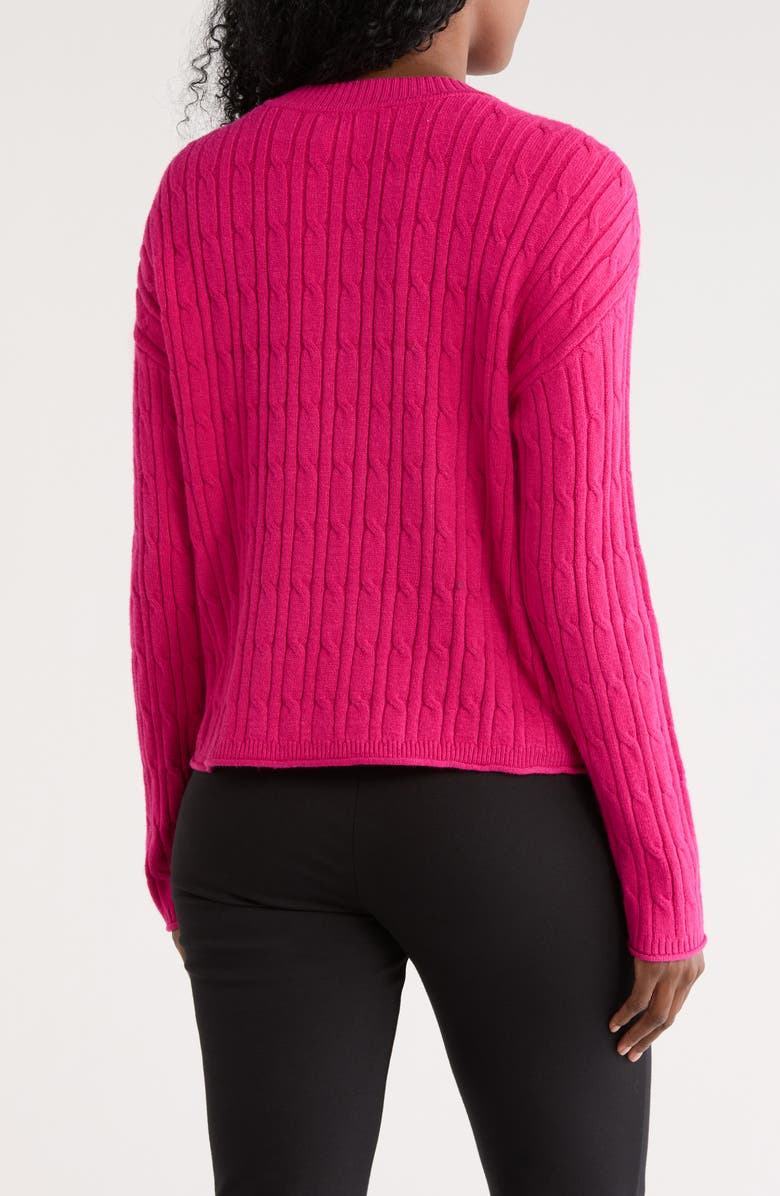 DKNY Jeans Crewneck Cable Stitch Sweater, Alternate, color, Festive Pink