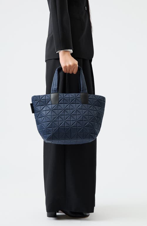 Veecollective Small Vee Water Resistant Quilted Recycled Nylon Tote In Midnight Blue