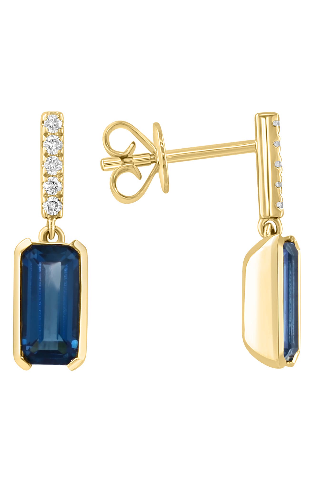 EFFY 14K Yellow Gold Diamond & London Blue Topaz Drop Earrings - 0.10ct.