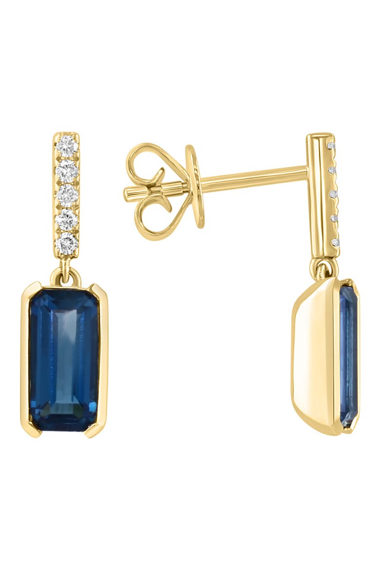 14K Yellow Gold Diamond & London Blue Topaz Drop Earrings - 0.10ct., Main, color, BLUE