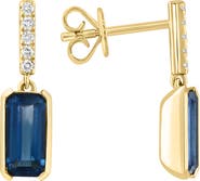 EFFY 14K Yellow Gold Diamond & London Blue Topaz Drop Earrings - 0.10ct.
