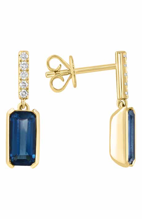 14K Yellow Gold Diamond & London Blue Topaz Drop Earrings - 0.10ct.