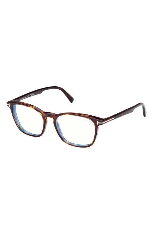 Tom Ford 52mm Square Optical Glasses In Havana Eco/t Logo