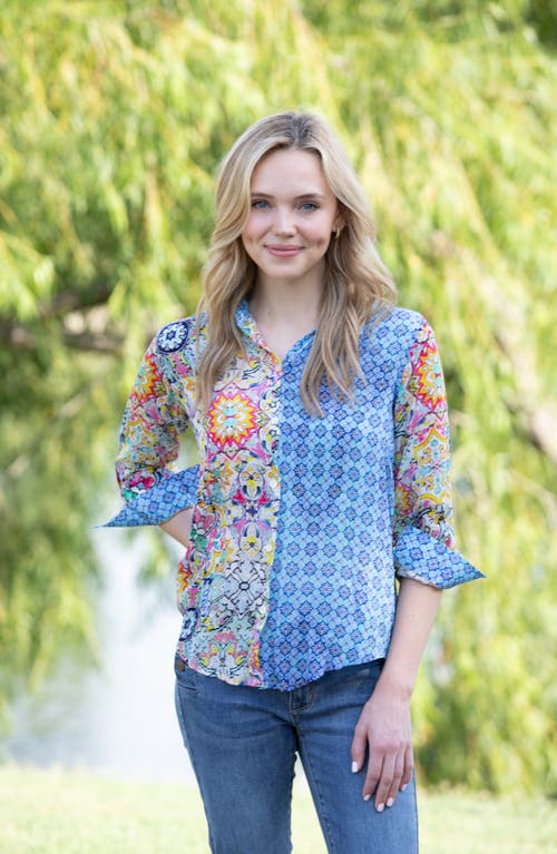 Apny Patchwork Chiffon Button-up Shirt In Yellow Multi