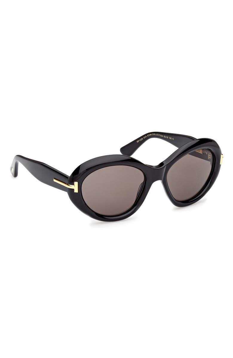 TOM FORD 55mm Oval Sunglasses, Alternate, color, Shiny Black / Baguette / Smoke