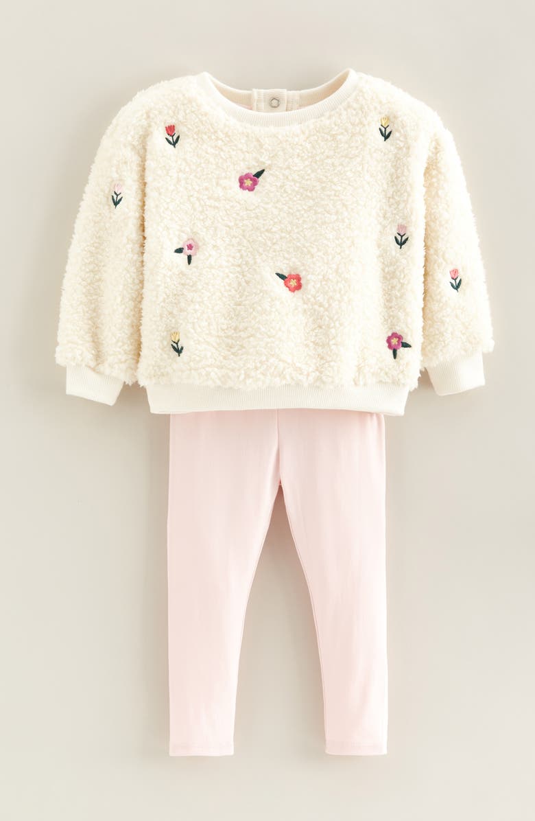 Tucker + Tate Embroidered Fleece Sweatshirt & Leggings Set, Main, color, Ivory Egret Floral- Pink