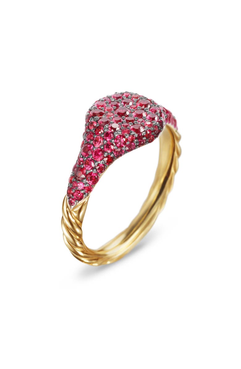 David Yurman Petite Pavé Pinky Ring 18K Yellow Gold with Pink Sapphires, 7mm, Alternate, color, Pink Sapphire