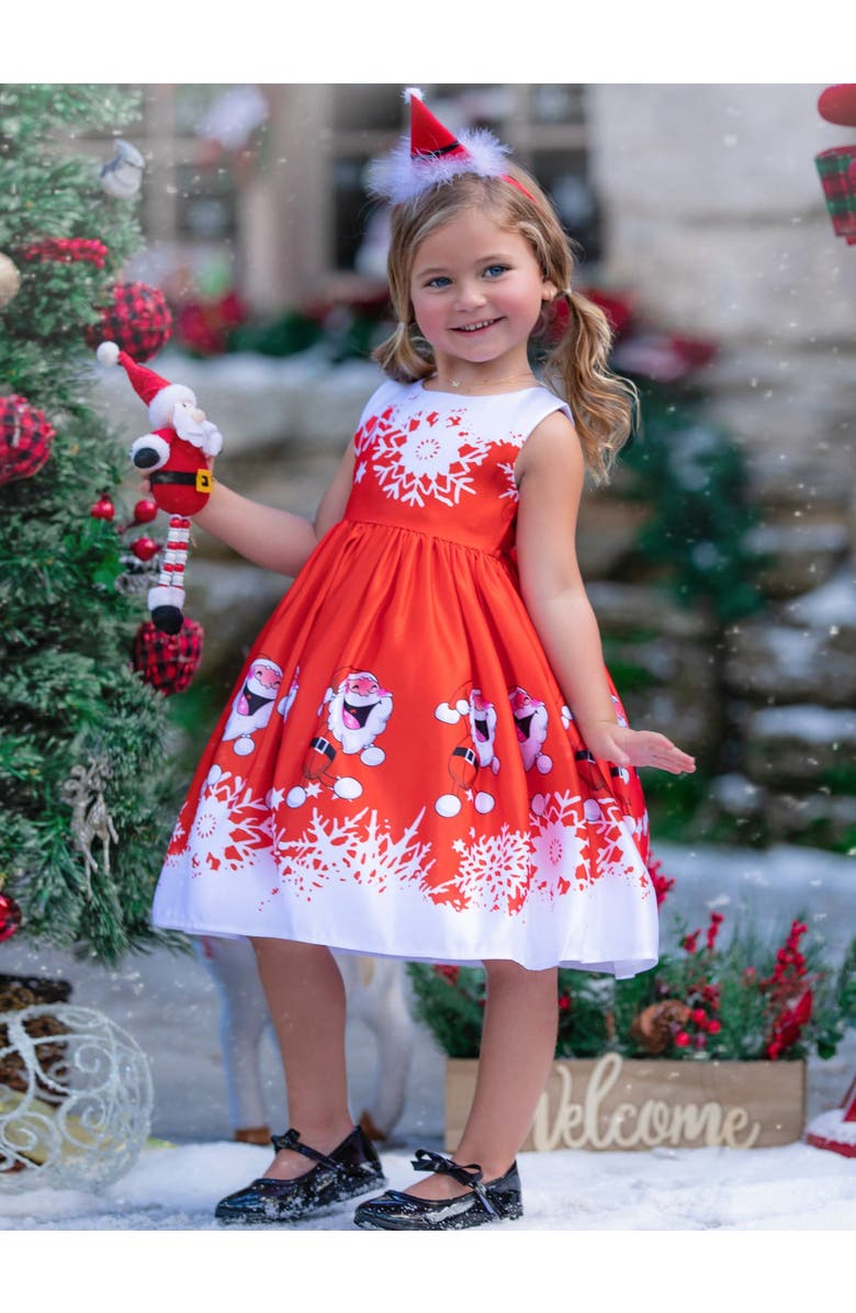 Mia Belle Girls Fun With Santa Holiday Scene Dress, Alternate, color, Red