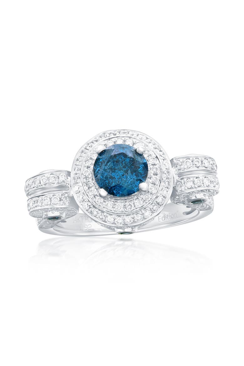 14K White Gold 0.96ct Blue Diamond & 0.92cttw Diamond Ring, Main, color, White Gold
