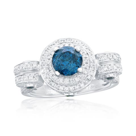 14K White Gold 0.96ct Blue Diamond & 0.92cttw Diamond Ring