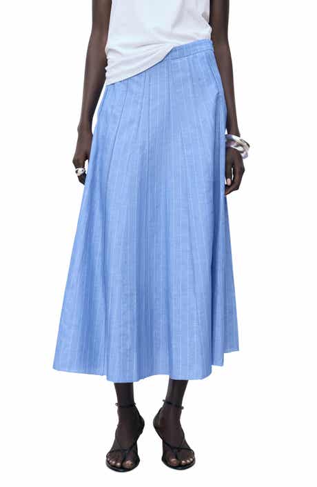 MANGO Stripe Cotton & Linen Skirt