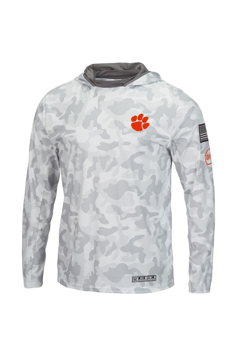 Men's Colosseum Arctic Camo Clemson Tigers OHT Military Appreciation Long Sleeve Hoodie Top, Alternate, color, Arctic Camo