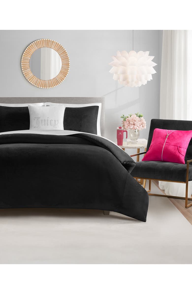 Juicy Couture Black Velour Comforter Set, Alternate, color, 