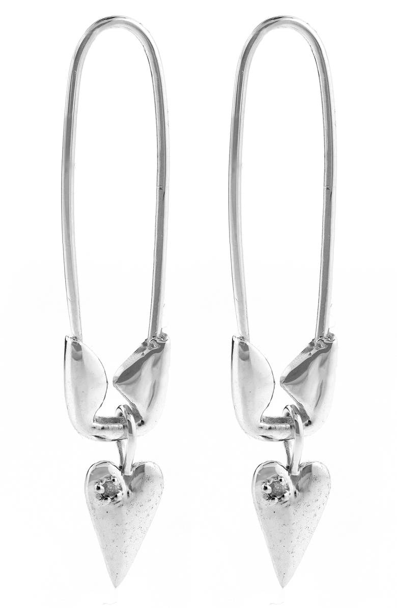 Adornia Safety Pin Dangle Heart Drop Earrings, Main, color,
