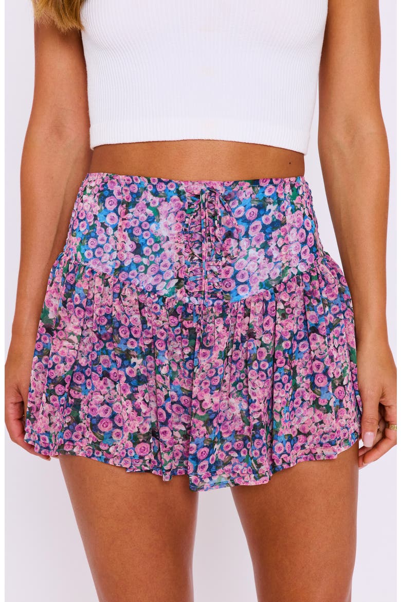 Juliette Floral Print Miniskirt, Alternate, color, BLUE/ PINK