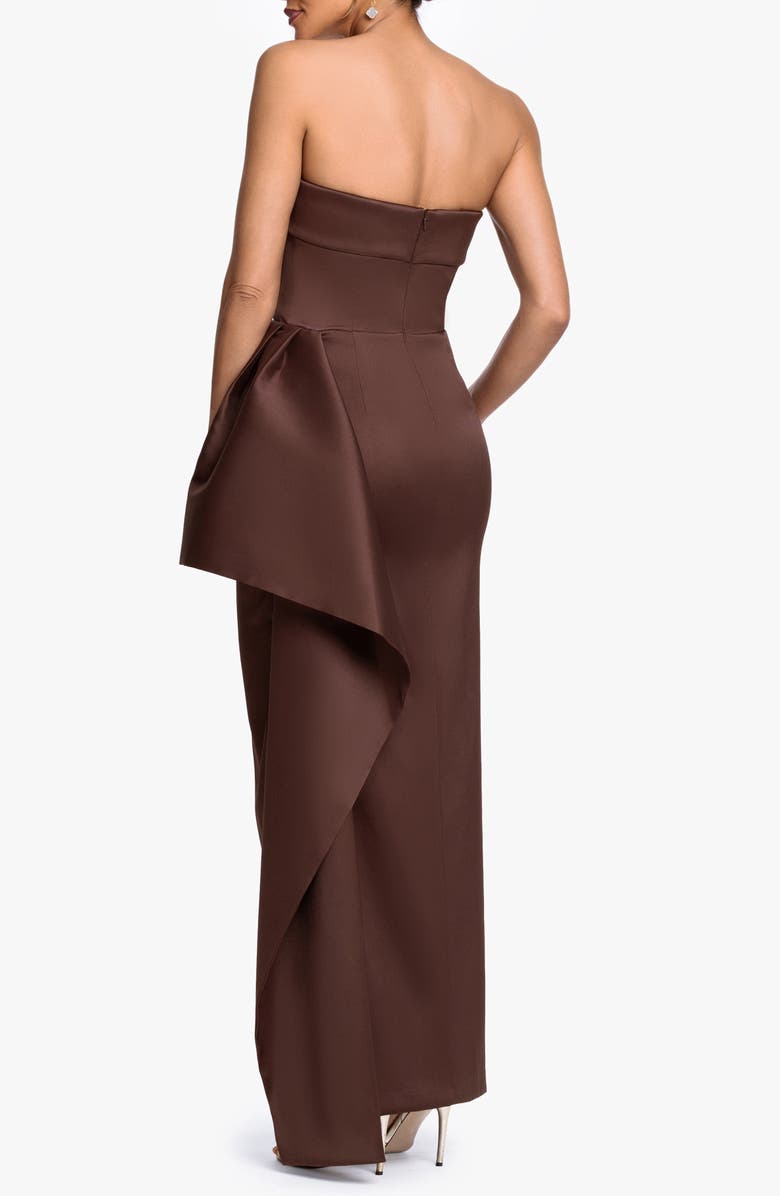 Xscape Evenings Ruffle Strapless Mikado Column Gown, Alternate, color, Chocolate