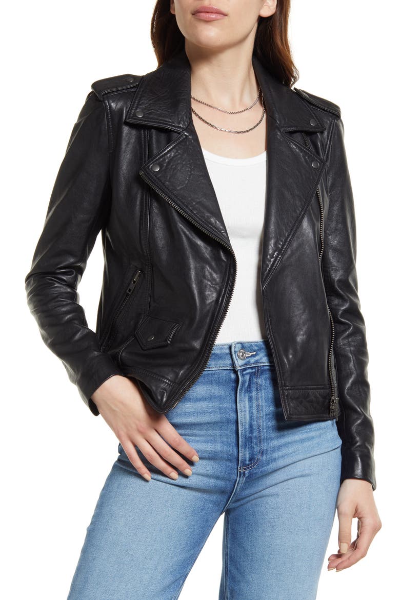 Leather Biker Jacket, Main, color, BLACK