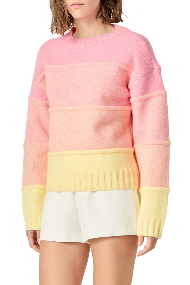 Ombré Crewneck Sweater, Alternate, color, PINK/ YELLOW
