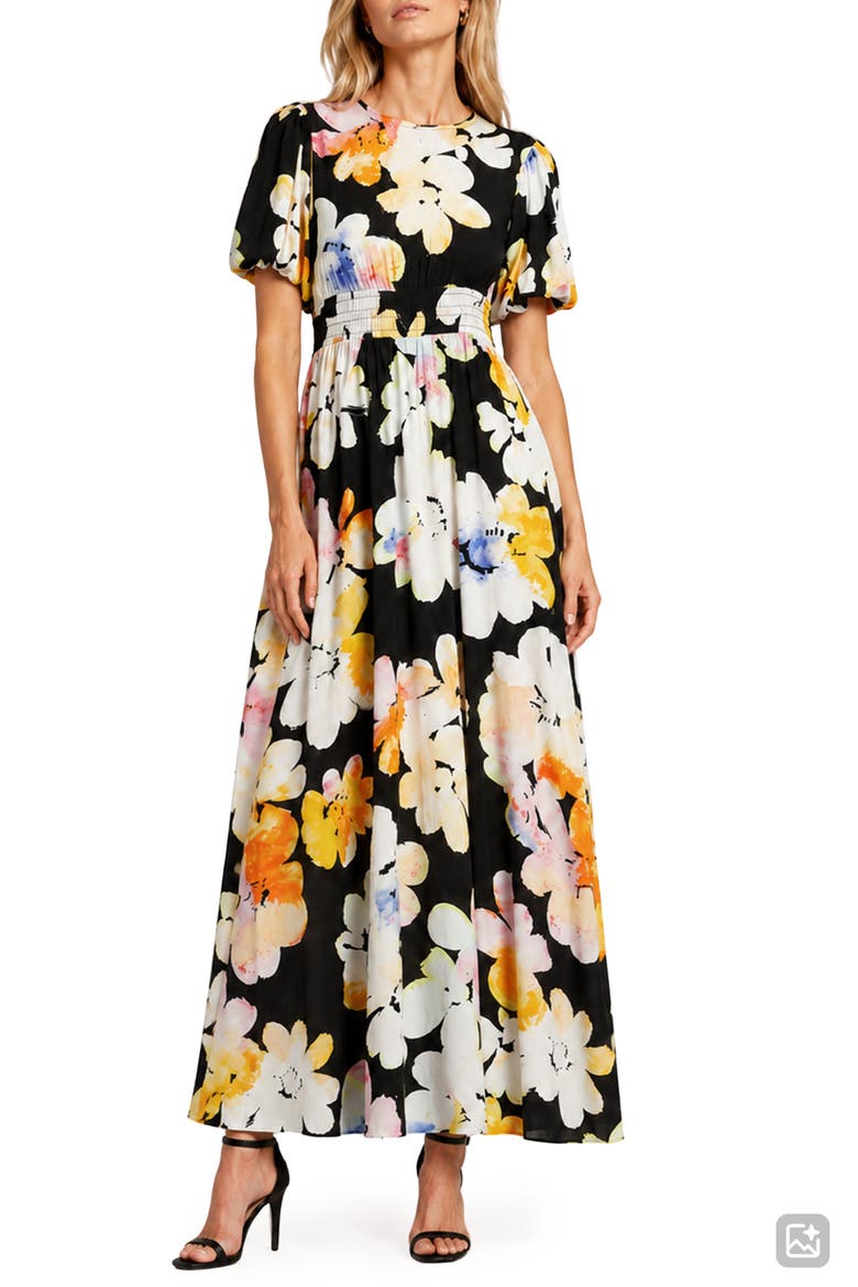 Ophelia Puff Sleeve Maxi Dress, Main, color, BLURRED WATER FLOWER