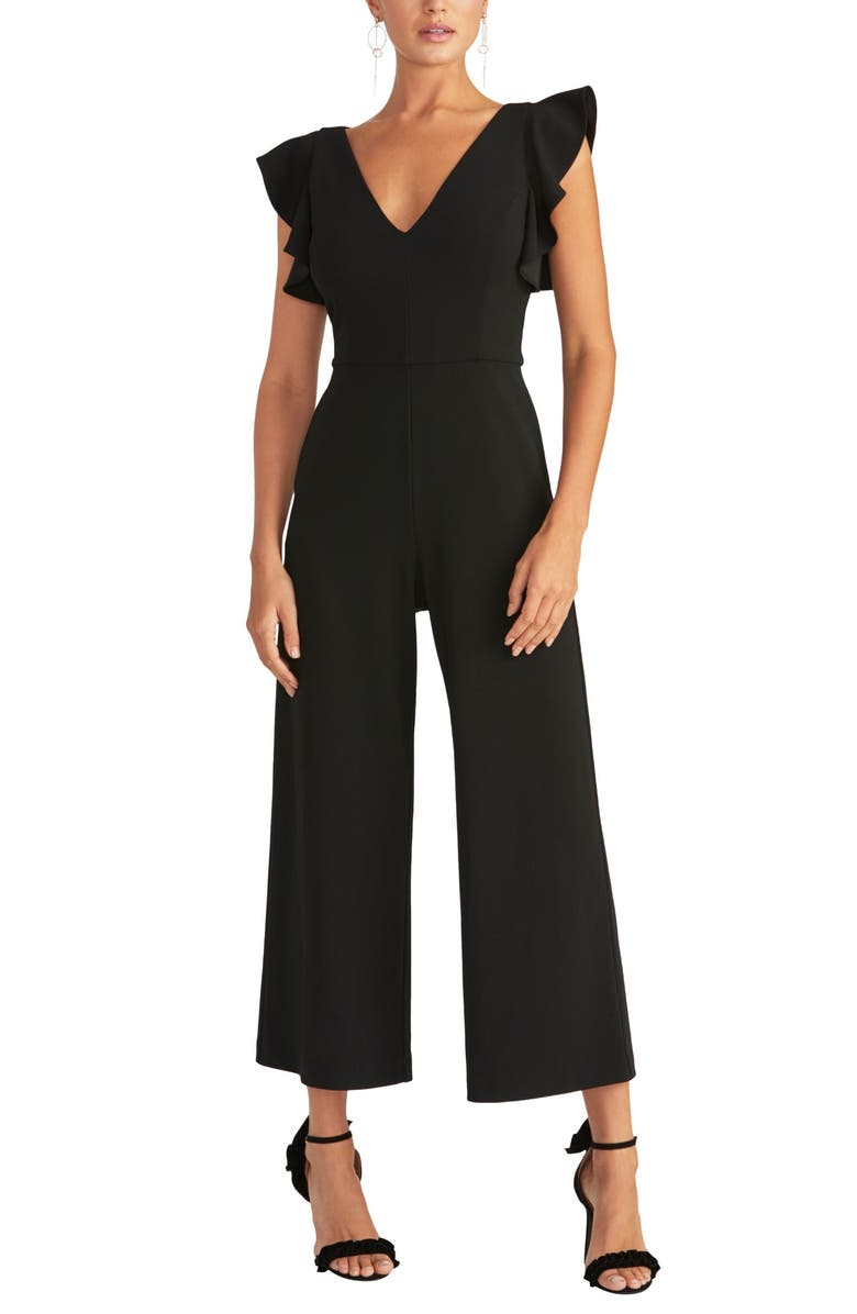 RACHEL Rachel Roy Kate Ruffle Sleeve V-Neck Jumpsuit, Main, color, Black