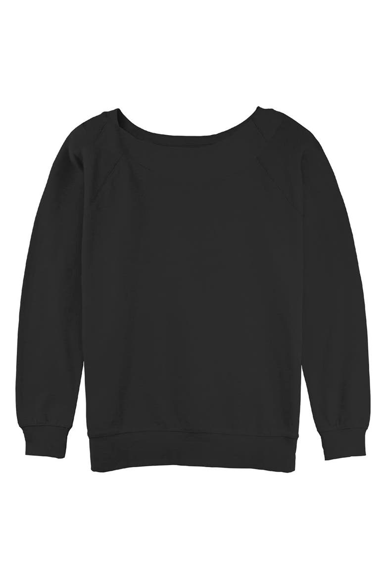Junior's Pink Floral Logo Long Sleeve Oversized Sweatshirt, Alternate, color, Black