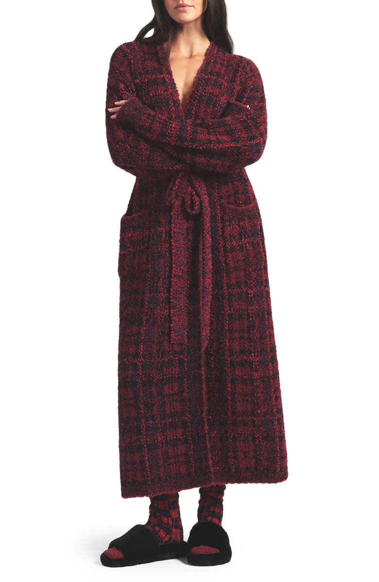 SKIMS Cozy Knit Unisex Robe, Main, color, Merlot Navy Plaid